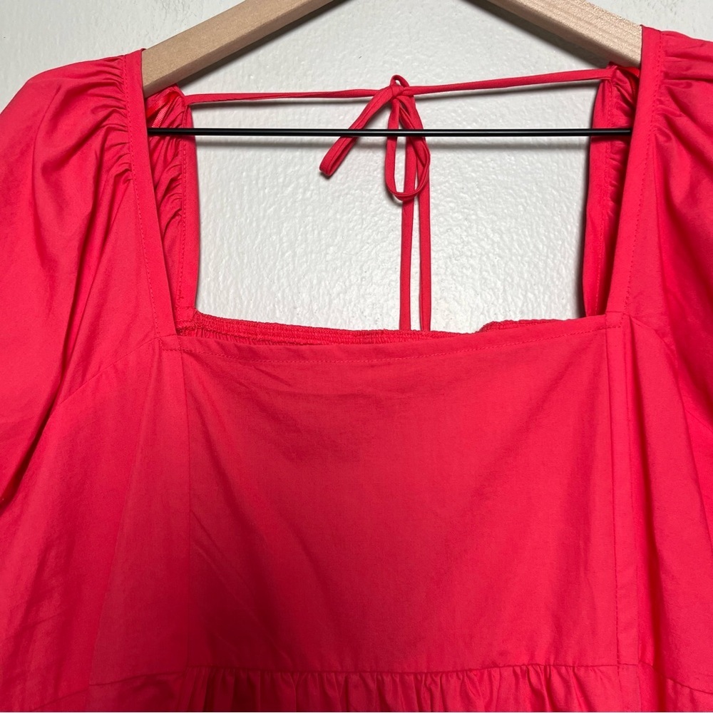 Draper James Women Dress XL Hot Pink Square Neck Puff Sleeve Mini Easter Summer - Picture 4 of 12
